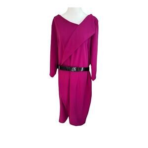 NEW‎ Calvin Klein Women's Plus Size 22 Purple Pink Belted Tulip Dress 3/4 Sleeve